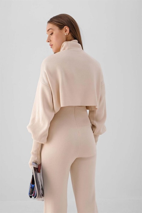 Triko Crop Pantolon Takım Taş