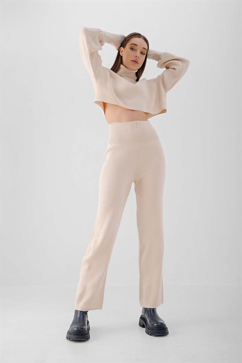 Triko Crop Pantolon Takım Taş