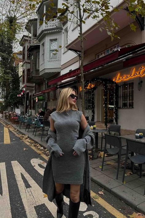 Triko Elbiseli Takım Antrasit