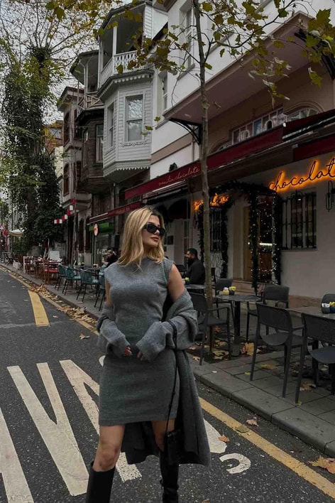 Triko Elbiseli Takım Antrasit