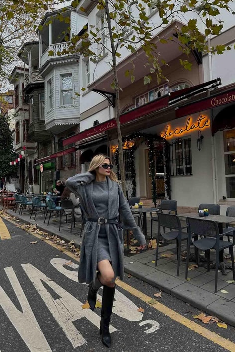 Triko Elbiseli Takım Antrasit