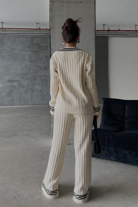 Triko Hırka Pantolon Takım Ekru