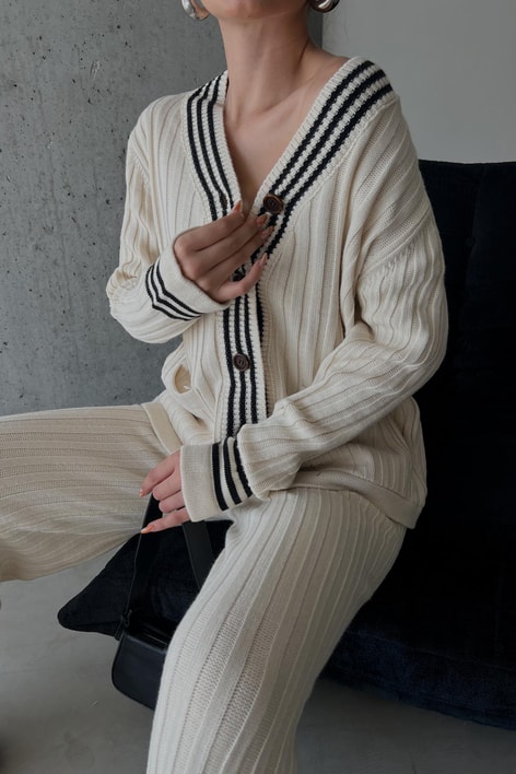 Triko Hırka Pantolon Takım Ekru