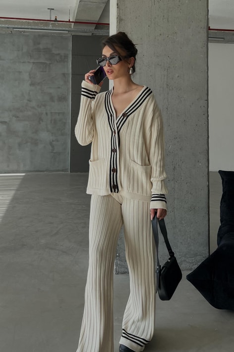 Triko Hırka Pantolon Takım Ekru