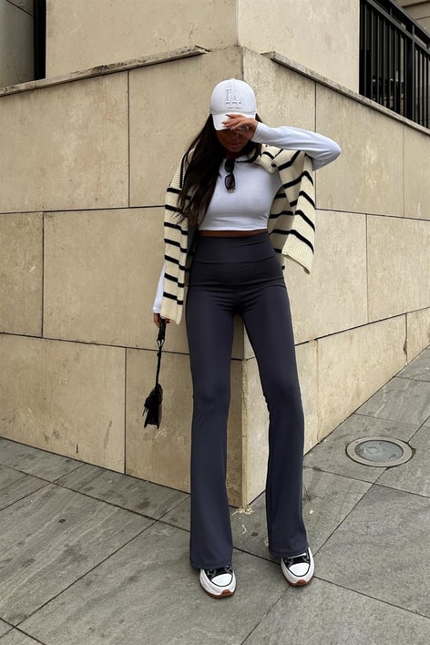 İspanyol Paça Yüksek Bel Tayt Antrasit