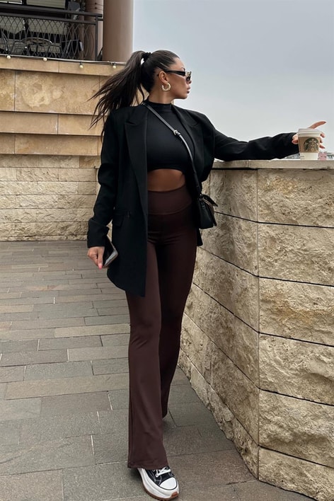 İspanyol Paça Yüksek Bel Tayt Kahve