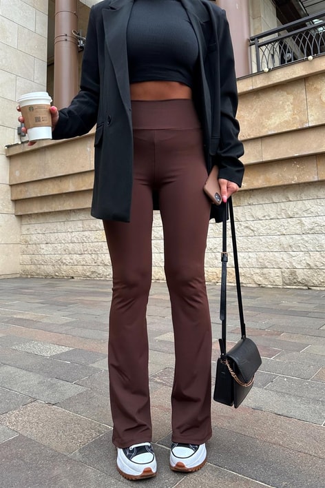 İspanyol Paça Yüksek Bel Tayt Kahve