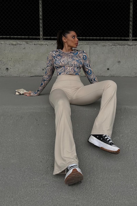 İspanyol Paça Yüksek Bel Tayt Taş