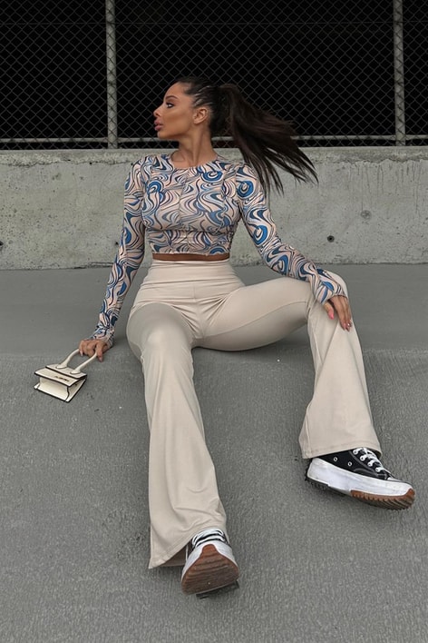 İspanyol Paça Yüksek Bel Tayt Taş