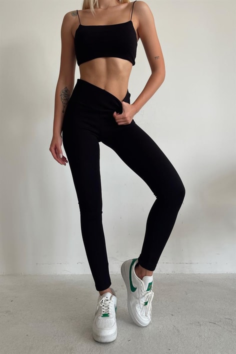 Yüksek Bel Basic Örme Tayt Siyah