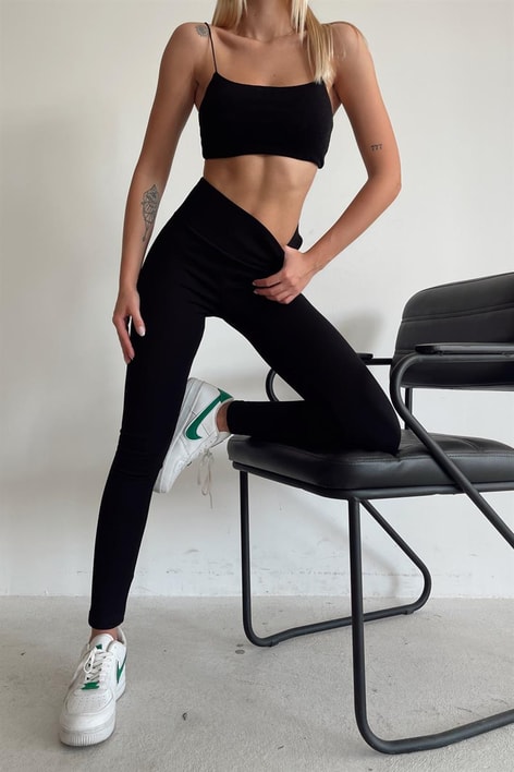 Yüksek Bel Basic Örme Tayt Siyah