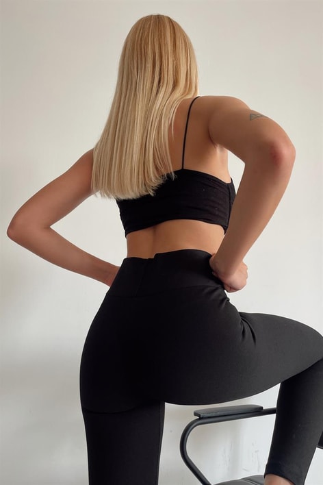 Yüksek Bel Basic Örme Tayt Siyah