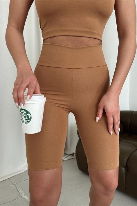 Yüksek Bel Biker Tayt Camel