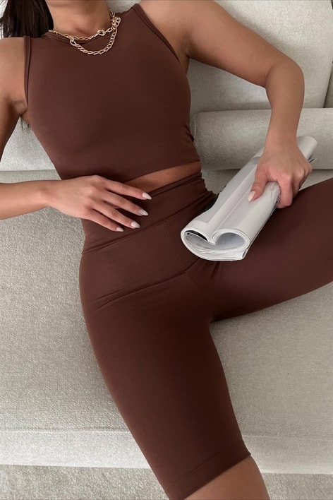 Yüksek Bel Biker Tayt Kahve