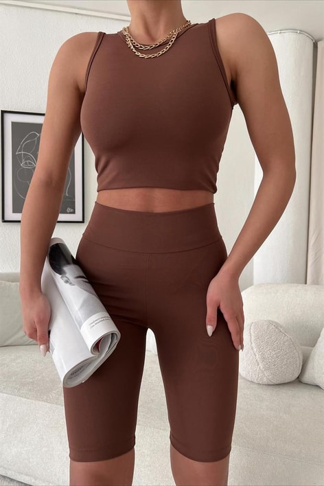 Yüksek Bel Biker Tayt Kahve