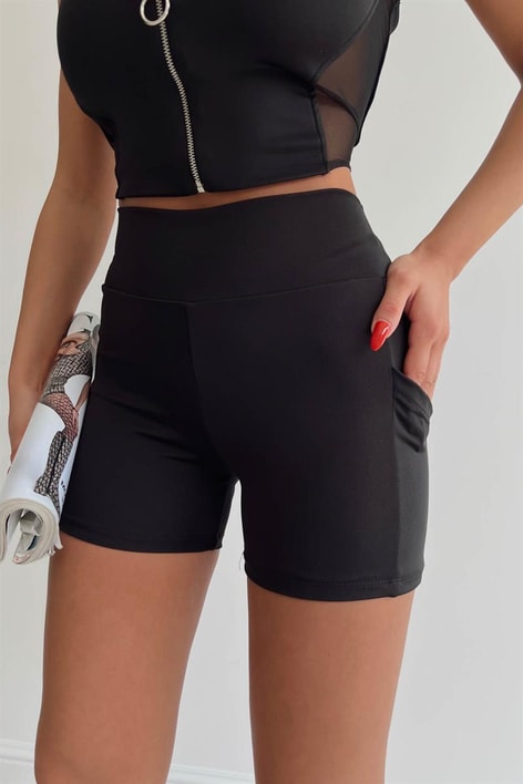 Yüksek Bel Biker Tayt Siyah