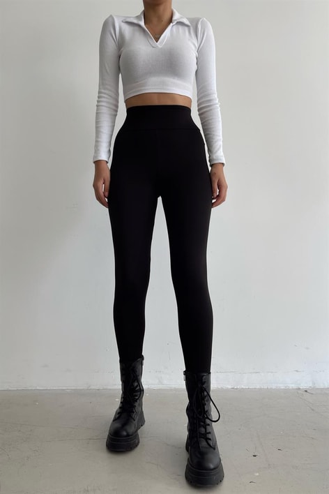 Yüksek Bel Çelik Örme Tayt Siyah