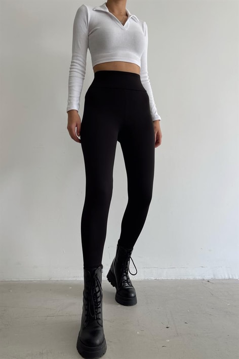 Yüksek Bel Çelik Örme Tayt Siyah