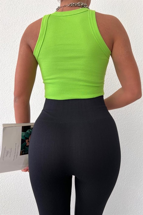 Yüksek Bel Fitilli Tayt Siyah