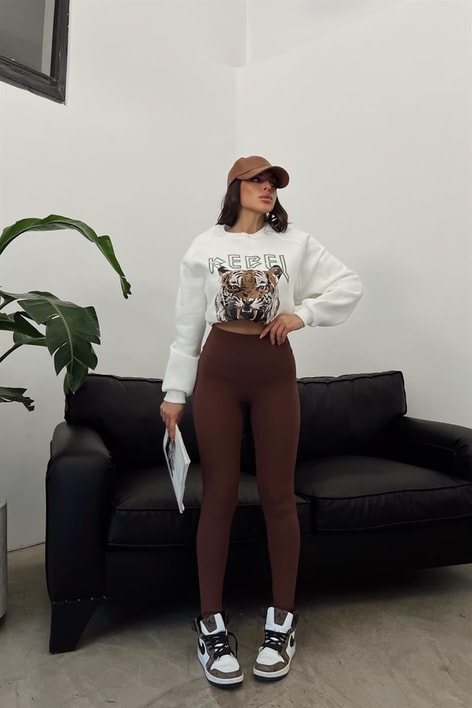 Yüksek Bel Perfectl Tayt Kahverengi