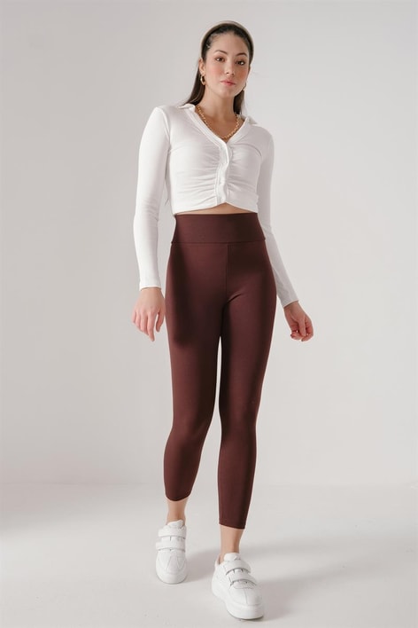 Yüksek Bel Relax Tayt Kahverengi