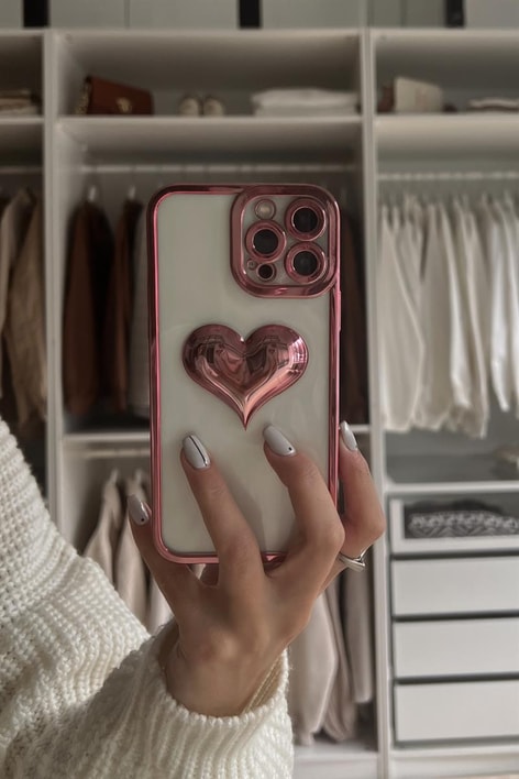 Kalp Kabartmalı Telefon Kılıfı Pembe