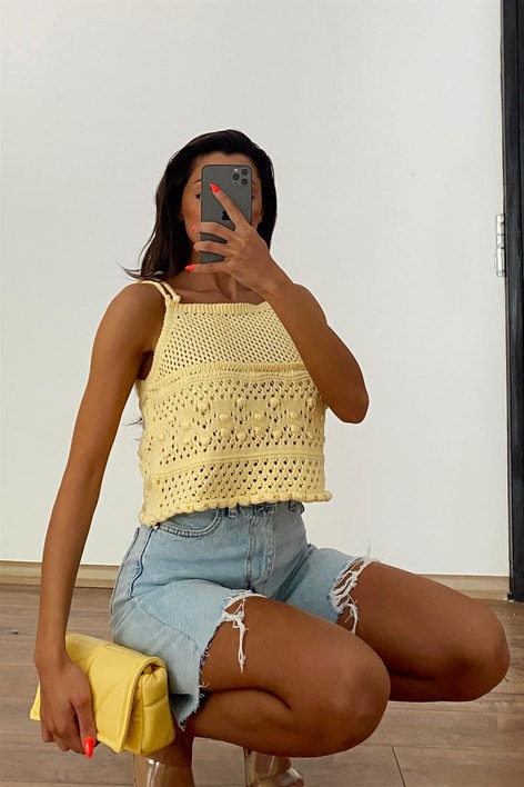 Askı Örme Büstiyer Sarı