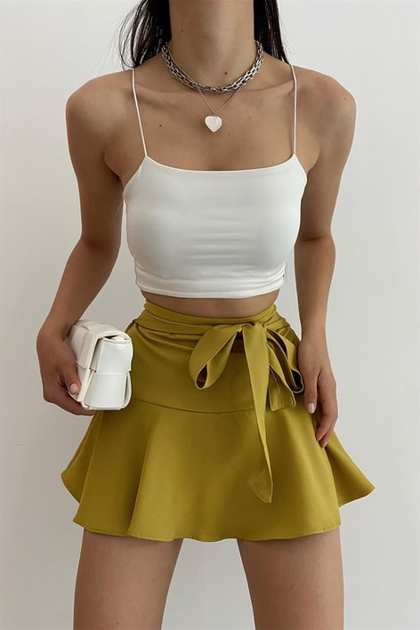 Basic İp Askılı Crop Top Beyaz