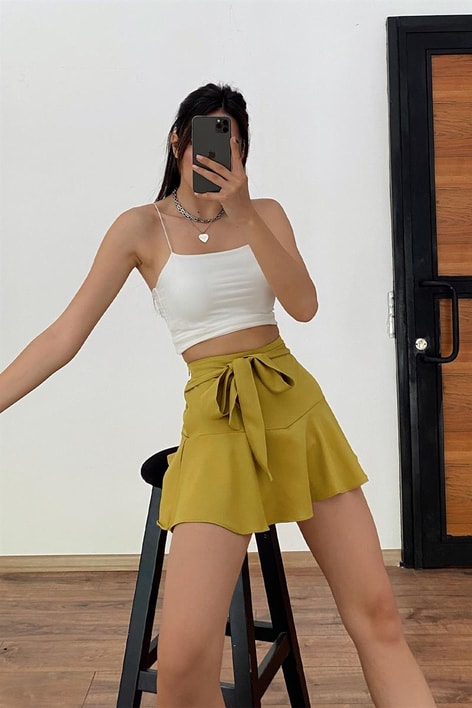 Basic İp Askılı Crop Top Beyaz