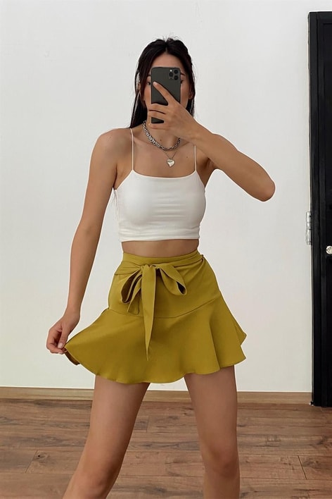 Basic İp Askılı Crop Top Beyaz