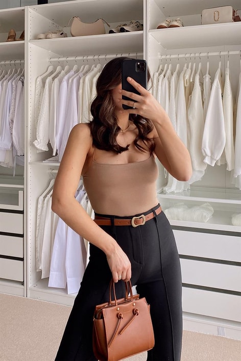 Basic İp Askılı Crop Top Kahverengi