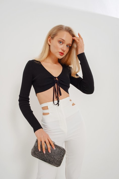 Circle Triko Crop Top Siyah