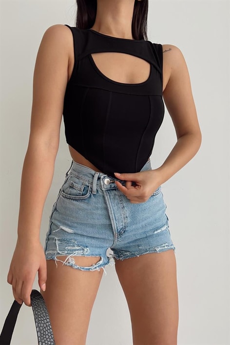 Cut Out Korsaj Top Siyah