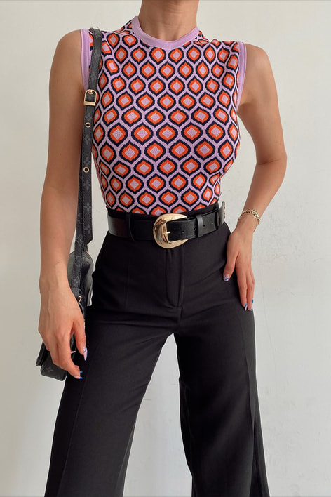 Dama Desenli Top Lila