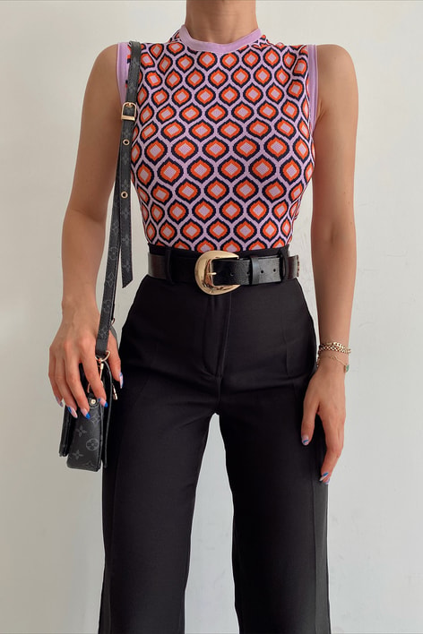 Dama Desenli Top Lila