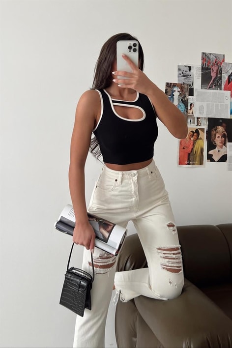 Duo Cut Out Crop Top Siyah