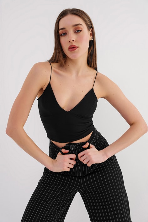 Fitilli Baret Detaylı Büstiyer Siyah