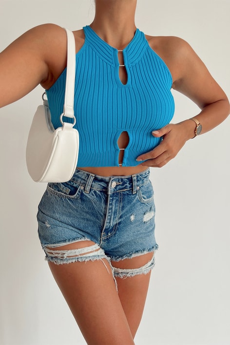 Fitilli Cut Out Crop Top Mavi
