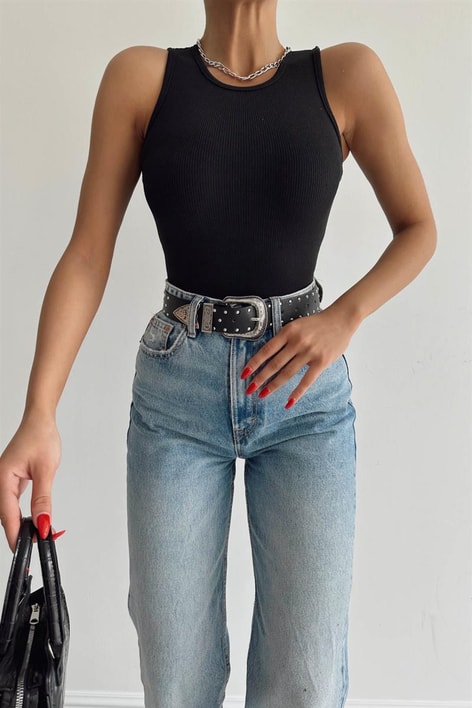 Halter Yaka Crop Atlet Siyah