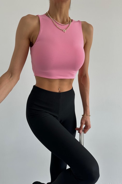 Halter Yaka Crop Pembe