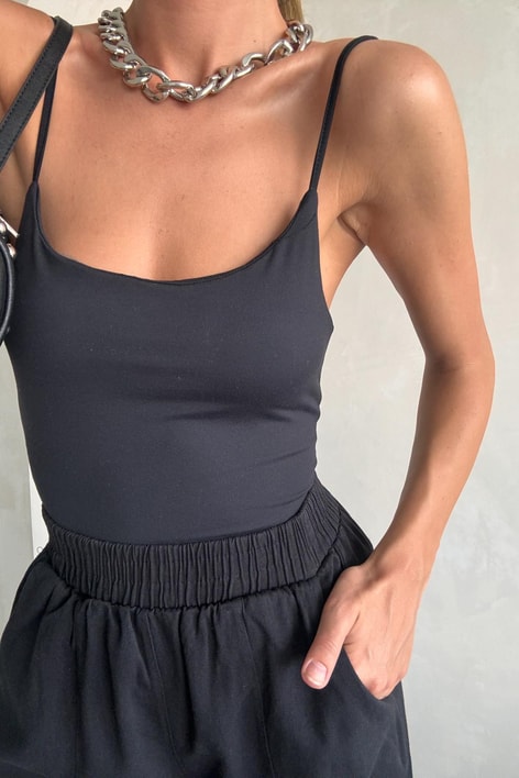İp Askılı Bodysuit Siyah