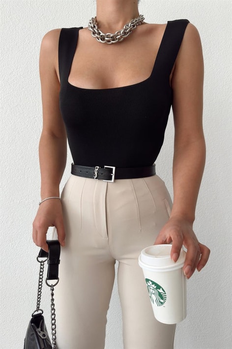 Kalın Askılı  Basic Top Siyah