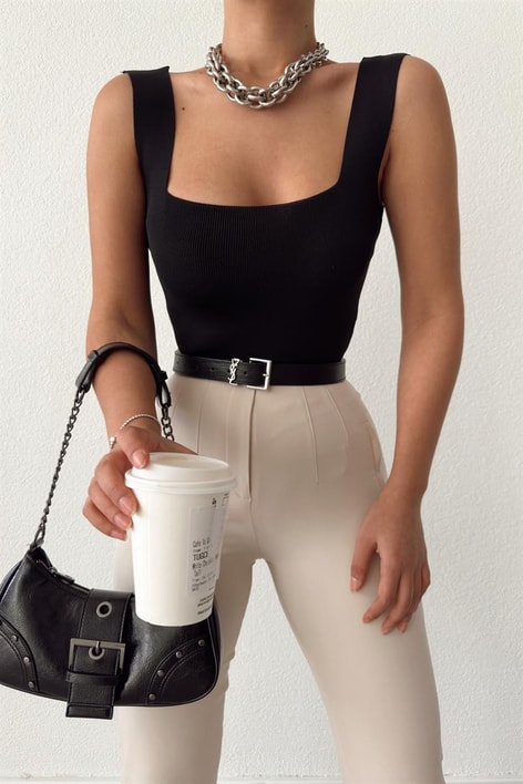 Kalın Askılı  Basic Top Siyah