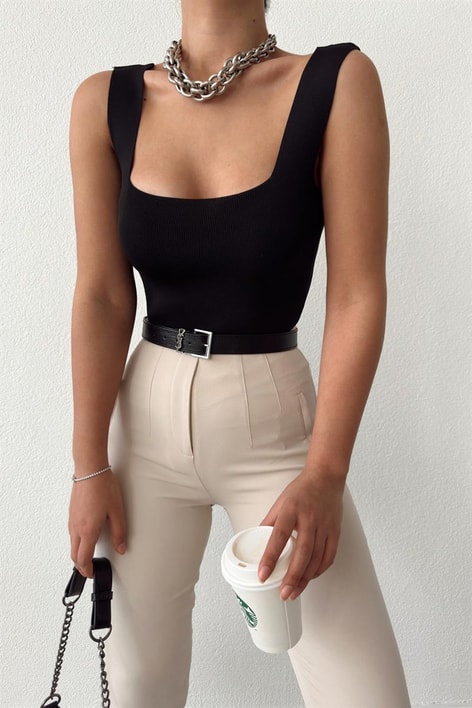 Kalın Askılı  Basic Top Siyah