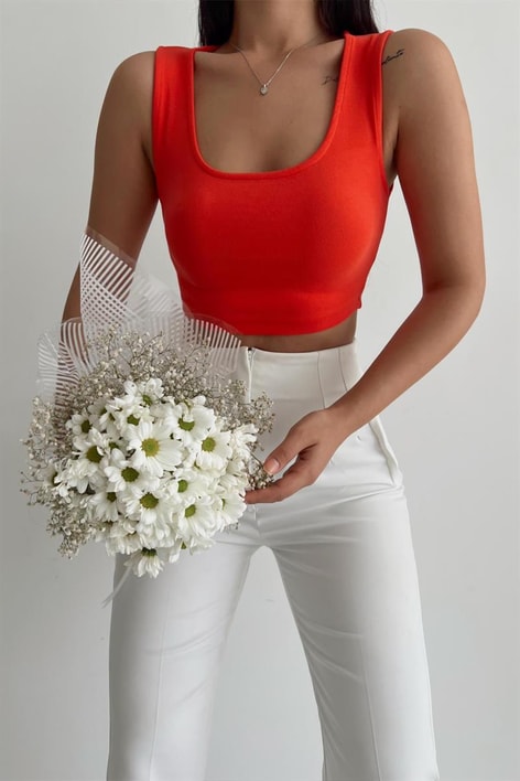 Kalın Askılı Yuvarlak Yaka Top Nar Çiçeği