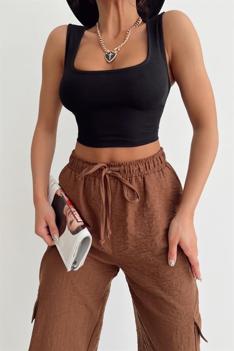 Kalın Askılı Yuvarlak Yaka Top Siyah