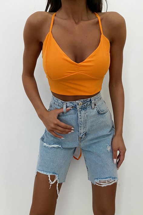 Kalp Yaka Crop Top Turuncu