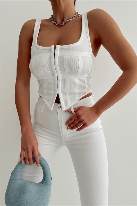 Korsaj Crop Top Beyaz