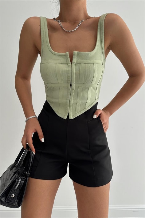 Korsaj Crop Top Fıstık Yeşili