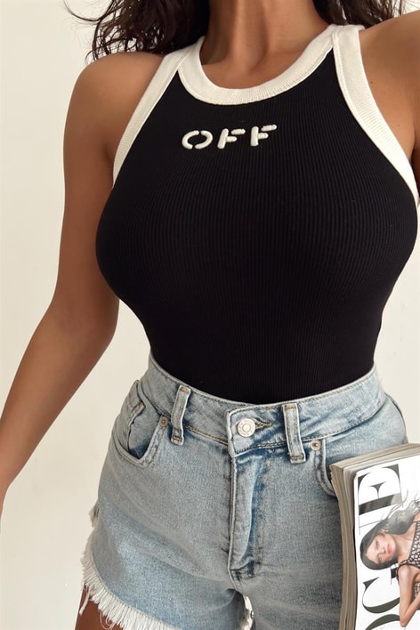 Off Şeritli Crop Top Siyah
